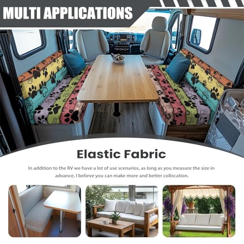 Dog Paw RV Dinette Cushion Covers Colorful Board RV Stretch Sofa Seat Slipcovers Washable Camper Couch Cushion Covers Include 1 Bench Cover 1 Backrest Cover - color: Dog Paw Colorful Board