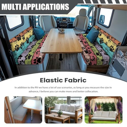 Dog Paw RV Dinette Cushion Covers Colorful Board RV Stretch Sofa Seat Slipcovers Washable Camper Couch Cushion Covers Include 1 Bench Cover 1 Backrest Cover - color: Dog Paw Colorful Board