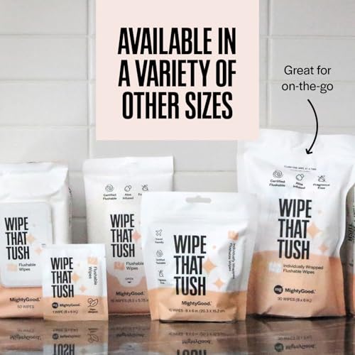 Wipe That Tush On-The-Go Flushable Wipes - 1 Packs of 30 Individually Wrapped Travel Wipes - Fragrance Free & Hypoallergenic - Extra Large & Soft - Aloe & Vitamin E - Septic-Safe - Travel Essentials - size: 30 Count (Pack of 1)