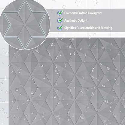 Non Slip Bathtub Mat for Bath Tub Shower - Natural Rubber Mat with Suction Cups - Large Soft Bathroom Safety Mat - Unique Diamond Pattern - Fatigue Relief - Machine Washable - 17 × 35 Inch - color: Gray, size: 35" x 17" (Rectangular)