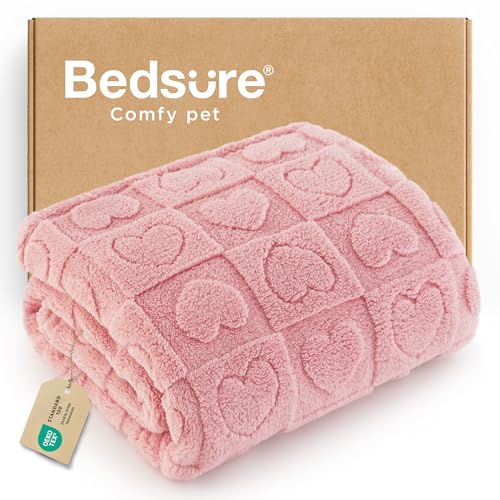 Bedsure Dog Blanket for Small Dogs Washable - Fluffy Fuzzy Puppy Cat Blanket with Premium 300GSM Coral Fleece Soft for Pet Kitten Doggy, Pink, 25x35IN - color: Pink Heart, size: S(25x35")