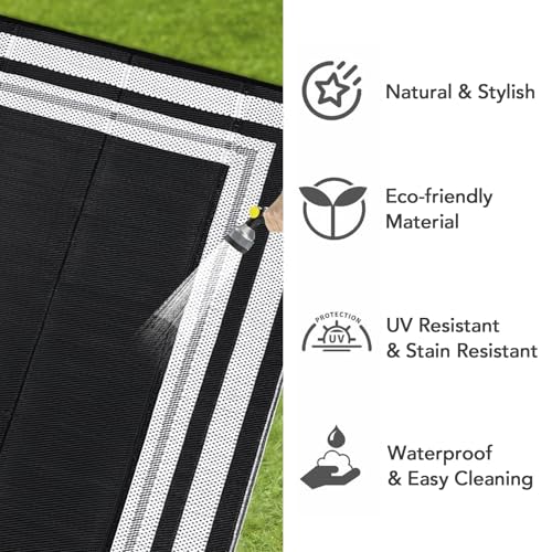 GarveeHome Outdoor Plastic Straw Rug 9x12 Waterproof Patio Rug Reversible Camping Modern Geometric Black/White Panel - color: Black/White Panel, size: 9' x 12' (Rectangular)