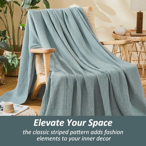 EMME Cotton Muslin Large Throw Blanket 4-Layer Couch Breathable Gauze Soft Lightweight Bed Blankets Adults Two-Tone Weave Design, Pre-Washed Softer Touch (Heather Teal, 50"x70") - color: 01 - Teal, size: Large Throw (50" X 70")