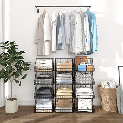 Lyuwanxian 4-Pack Stackable Wire Baskets for Closet Organizers and Storage, Open Storage Bins for Clothes, Toys, and Snacks - Rustic Metal Closet Organizer and Shelves in Black - size: Four-layer stacked basket