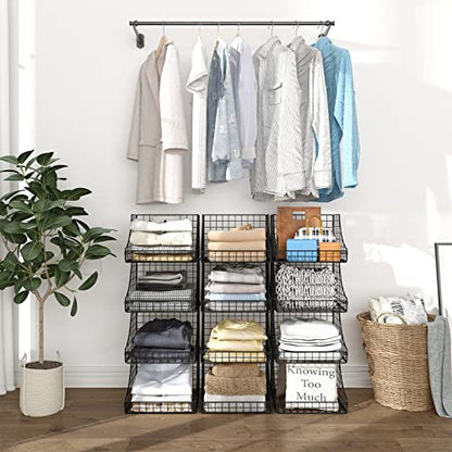 Lyuwanxian 4-Pack Stackable Wire Baskets for Closet Organizers and Storage, Open Storage Bins for Clothes, Toys, and Snacks - Rustic Metal Closet Organizer and Shelves in Black - size: Four-layer stacked basket