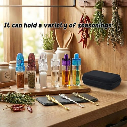 Portable Spice Dispenser, 15 Pack Camping Seasoning Container Kit, Travel Spice Container Set with Metal Bottles, Spoons, Funnels, Brush and Case for Camping, BBQ, Hiking and Picnic Cooking
