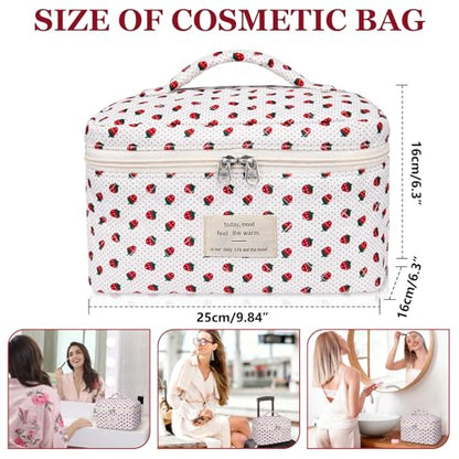 Gosect Large Makeup Bag, Cute Cosmetic Bag for Women Girls, Floral Coquette Aesthetic Toiletry Bag, Travel Make Up Organizer Bag (Strawberry) - color: 038Strawberry