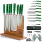 FULLHI 15pcs Japanese Knife Set with Magnetic Knife Block Holder, Japan Stainless Steel Blades, Green Resin Ergonomic Handles for Professional and Home Cooking - color: Green, size: Magnetic Block Knife set
