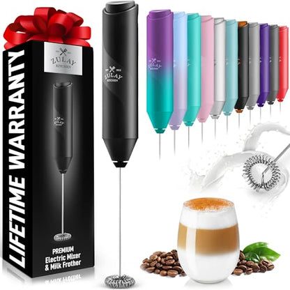 Zulay Kitchen Powerful Milk Frother Wand - Handheld Stainless Steel - Battery Operated Drink Mixer for Coffee, Lattes, Cappuccino, Matcha - Froth Mate Frother Gift - Absolute Black - color: Absolute Black, size: Classic Froth Mate