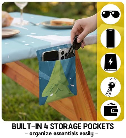 Picnic Table Cover with Bench Covers Waterproof Vinyl Elastic Rectangle Fitted Table Cloth Camping Lovers Essentials Rv Car Travel Overlanding Outdoor Roadtrip Road Trip Men Women Camper Gifts 8 Foot - color: Blue mountains, size: 96in