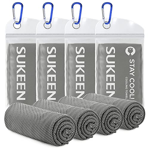 Sukeen 4 Pack Cooling Towel (40"x12"), Ice Towel,Soft Breathable Chilly Towel,Microfiber Towel for Yoga,Sport,Running,Gym,Workout,Camping,Fitness,Workout & More Activities - color: Dark Grey