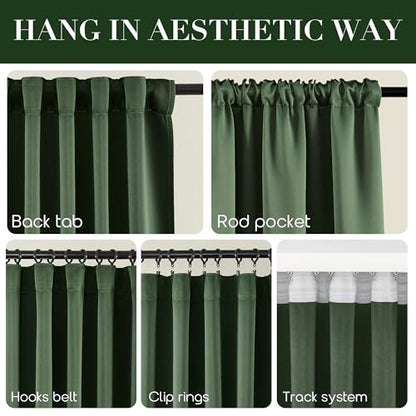 SHINELAND Olive Green Black Out Curtains 72 Inches Long, Back Tab Thermal Insulated Blackout Curtains, 52x72 in Length - color: Olive Green, size: 52"W x 72"L (Pack of 2)