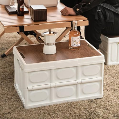 GARVALON Outdoor Folding Storage Box with Lid Medium White – Vehicle Organizer and Clothes Storage Container for Camping and Home Organization
