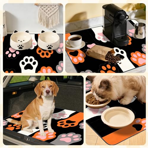 Nuxovilar Pet Dog Supplies Food Mat Paw-Printed Polyester (23.62×17.71 inches) Bowl Water Spill Pad Feeding Essentials for Kennel, Home, Feeding Area - color: LU13718