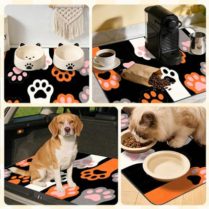Nuxovilar Pet Dog Supplies Food Mat Paw-Printed Polyester (23.62×17.71 inches) Bowl Water Spill Pad Feeding Essentials for Kennel, Home, Feeding Area - color: LU13718