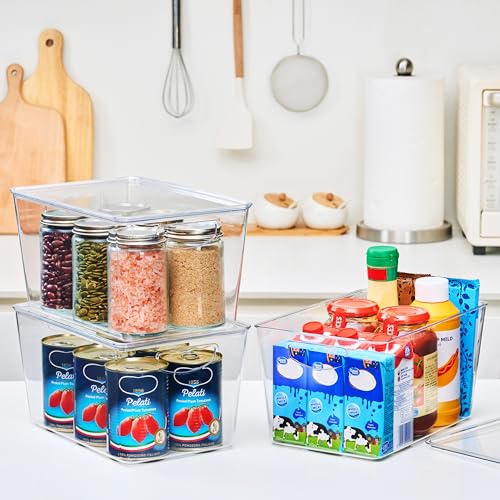 theaoo Clear Storage Bins with Lids Stackable - Large Plastic Containers for Pantry Organization and Storage - Perfect for kitchen,Fridge,Laundry Room,Bathroom,Garage,Closet,Cabinet Organizer - 8 Pack - size: Large (Pack of 8)