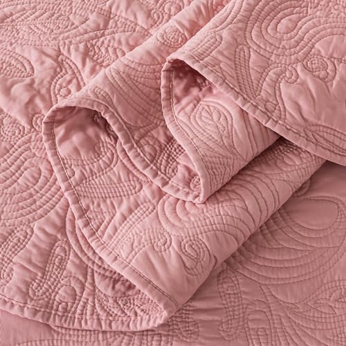 HoneiLife Queen Quilt Bedding Set - 3 Piece Microfiber Quilt Sets Lightweight Bedspreads Reversible Coverlets Rustic Bed Cover Floral Bedding Set All Season Quilts-Pink - color: Dusty Pink, size: Queen/Full-90"x96"
