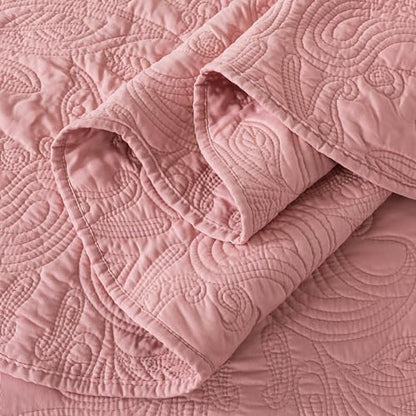 HoneiLife Queen Quilt Bedding Set - 3 Piece Microfiber Quilt Sets Lightweight Bedspreads Reversible Coverlets Rustic Bed Cover Floral Bedding Set All Season Quilts-Pink - color: Dusty Pink, size: Queen/Full-90"x96"
