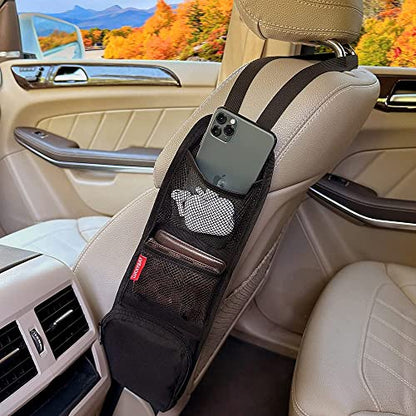 Car Seat Side Organizer, Auto Seat Storage Hanging Bag, Phones, Drink, Stuff Holder with Mesh Pocket for Cars, SUV & Truck - color: Black