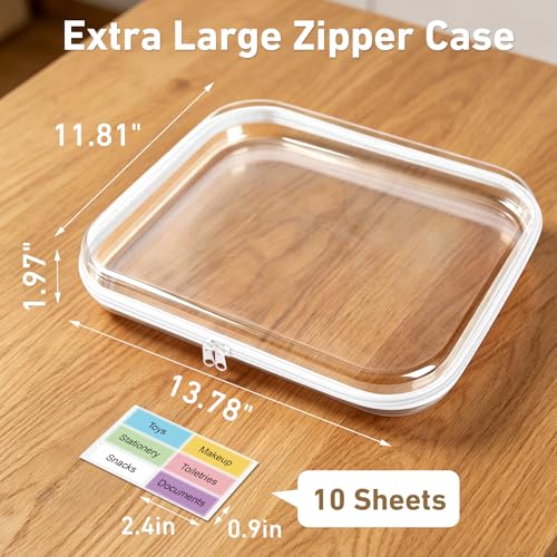 3 Pack Extra Large Clear Hard Shell Zipper Case with Labels, Travel Toiletry Pouch Makeup Organizer, Clear Diaper Bag, Hard Plastic Storage Bins for Board Game Toy Puzzle Stationery, White - color: White