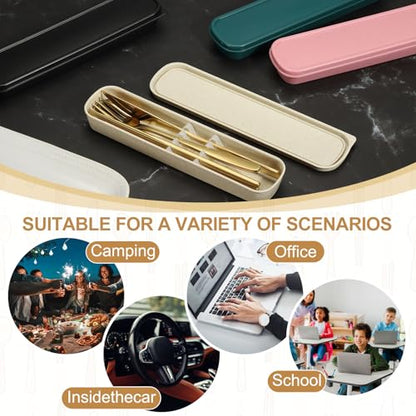 uxcell Travel Utensils with Case, Stainless Steel Portable Silverware, Colorful - color: Colorful