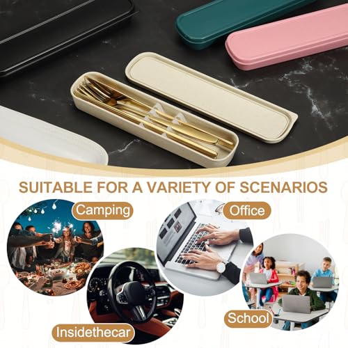 uxcell Travel Utensils with Case, Stainless Steel Portable Silverware, Gold - color: Gold