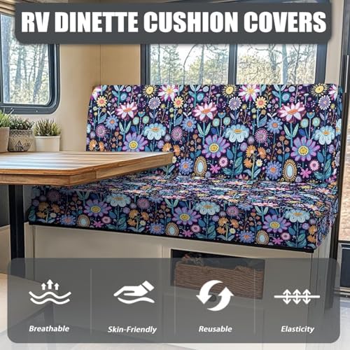 Boho Abstract Floral Pattern RV Dinette Cushion Covers Stretch Sofa Seat Slipcovers Replacement Camper Cushions Cover for RV Camper 2Pcs Backrest & Bench Cover, 2 Sets - color: Boho Abstract Floral