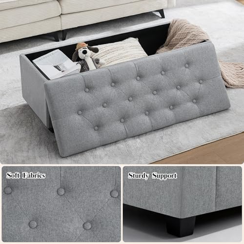 43" Ottoman with Storage and Sturdy Metal Frame, Tufted Upholstered Storage Bench, Modern Footboard Hideaway Chest with Removable Lid and Footrest for Living Room, Entryway (Light Gray) - color: Light Gray