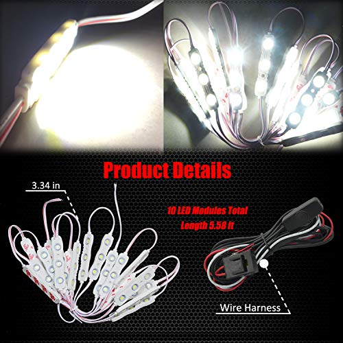 Ampper 12V 60 LEDs Interior Van Light Kits, LED Ceiling Lights with Simplified Harness Switch Fuse for Van RV Boats Caravans Trailers and More (20 Modules, White) - size: 60 LEDs