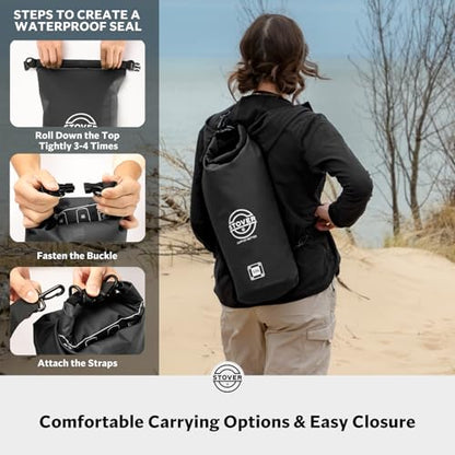 STOVER 5/10/25/30/40/55L Waterproof Dry Bag- Roll-Top Backpack w/Phone Case- Kayaking, Hiking, Camping, Boating- Men/Women - color: 10l Black, size: 10L