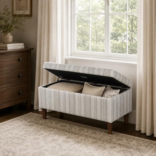 HomePop Malmo 36" Storage Bench - Gray Striped Pattern - color: Gray Striped Pattern