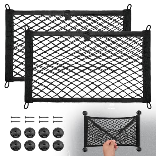 BUMBEE Mesh Cargo Net, Envelope Netting, Elastic Pocket Pouch Bungee Organizer for Car Seat Back RV Wall Trunk, Hooks & Screws Included(17.7'' x 9.8'') - size: 17.7'' x 9.8''