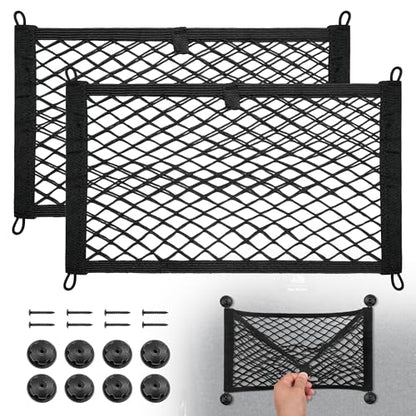BUMBEE Mesh Cargo Net, Envelope Netting, Elastic Pocket Pouch Bungee Organizer for Car Seat Back RV Wall Trunk, Hooks & Screws Included(17.7'' x 9.8'') - size: 17.7'' x 9.8''