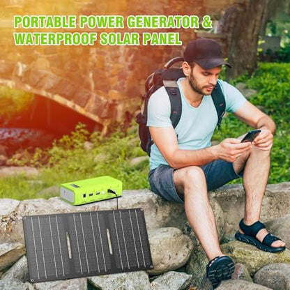 powkey 24000mAh/65W Solar Generator 30W with Panels Included, 88Wh Portable Power Station with AC Outlet, Lithium Battery Rechargeable Powered Bank with 110V AC Outlet for Emergency (Green+Black) - color: Green+black