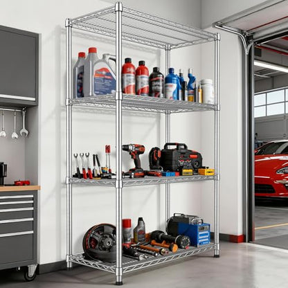 Heavy Duty 4 Tier Wire Shelving Unit 2200 lbs Capacity Garage Shelving Metal Storage Rack Adjustable 18”Dx36”Wx70.9”H Industrial Standing Shelf for Garage Basement Warehouse Pantry - size: 4-Tier-Silver[18"D x 36"W x 70.86"H]