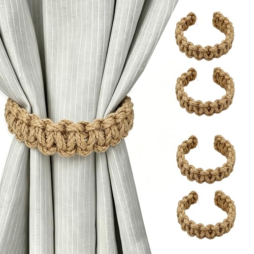SRG Curtain Tiebacks for Curtains 4 Pack, Decorative Curtain Holdbacks for Drapes, Handmade Tie Backs No Drilling for Home Bedroom Window Decor – Braided Beige - color: Braided Beige