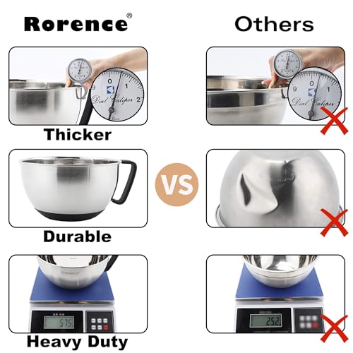 Rorence Stainless Steel Mixing Bowls Set: Metal Mixing Bowl with Lids and Handles Non-slip Silicone Bottom Nesting Bowls for Kitchen Set of 3 - color: Black Set