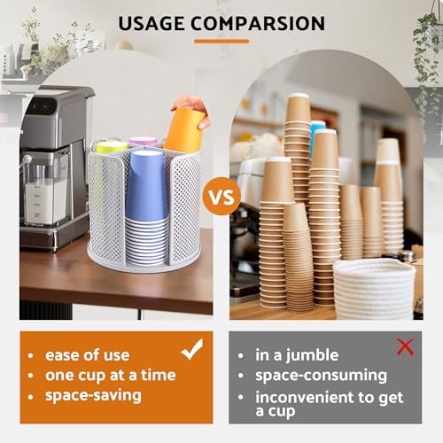 Rotating Paper Cup Dispenser, Cup Holder with 4 Compartments, Disposable Coffee Cup Dispenser Removable, Plastic Cup Storage & Lid Holder for Countertops, Kitchen, Coffee Stations (Gray) - color: Gray