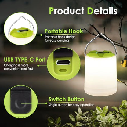 BOBKID LED Camping Lantern, Rechargeable Camping Light, 4 Modes Outdoor Flashlights Lanterns with 1000LM, Water Resistant Portable Emergency Camp Light for Hurricane Hiking Survival Kits - Green - color: Green