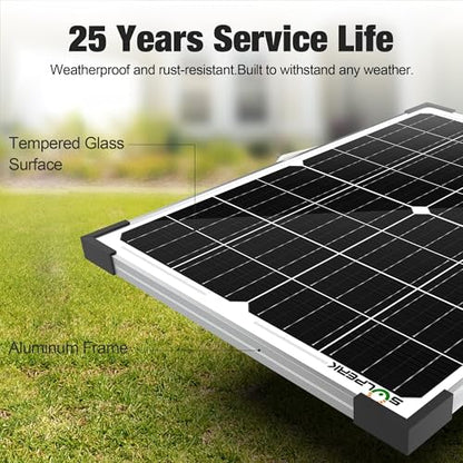 SOLPERK 25W 12V Solar Battery Charger, Waterpoof Solar Panel Kit with Energy Saving Controller for Car RV Trailer Marine Boat Motorcycle Truck Tractor Etc - size: 25W