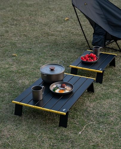 iClimb Ultralight Compact Mini Beach Picnic Folding Alu. Table with Carry Bag, Two Size (Black - L) - color: Black, size: Large
