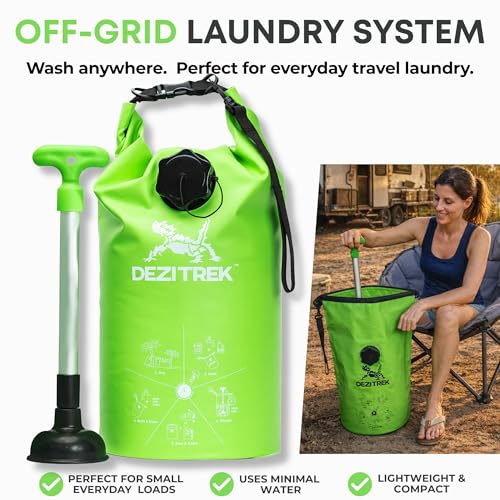 All in One Hand Wash Bag and Plunger Set - Off Grid Washing Machine Non Electric for Camping Travel | Eco Friendly Portable Manual Clothes Washer Laundry Bag for RV's (Medium) - size: Medium