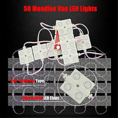 Ampper 12V 200 LEDs Interior Van Lights, LED Ceiling Lights for Van RV Boats Caravans Trailers and More (50 Modules, White) - size: 200 LEDs