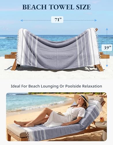 LANE LINEN Beach Towel 2 Pack - Beach Towels Oversized, Pre-Washed Large Beach Towels, Sandless Beach Towel, Quick Dry Travel Towel, Large Pool Towels, 39"x71" - Navy Blazer - color: 32: Navy Blazer, size: Pack of 2
