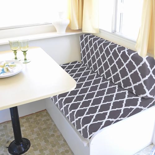 RV Dinette Cushion Covers Set of 1, Printed Camper Cushion Slipcovers, Washable Anti Slip Stretch Fabric (Gray and White) - color: Grey, size: 1 Bench Cover & 1 Backrest Cover