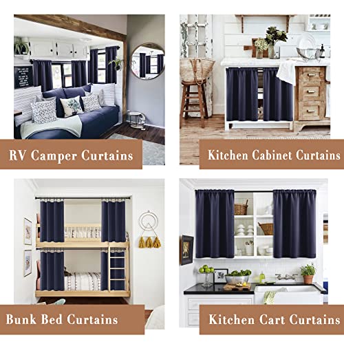 Navy Blue Curtains for Kitchen & Bathroom Windows - Waterproof Blackout, 24 Inch Length - color: Navy, size: 30"W x 24"L (Pack of 2)
