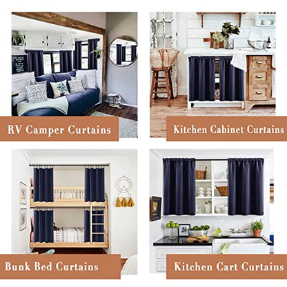 Navy Blue Curtains for Kitchen & Bathroom Windows - Waterproof Blackout, 24 Inch Length - color: Navy, size: 30"W x 24"L (Pack of 2)