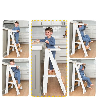 OCODILE Adjustable Foldable Toddler Tower – Folding Tower for Kids | Montessori Toddler Kitchen Step Stool Helper for Independence - White - color: 2 - White