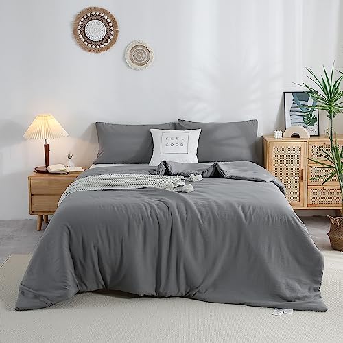 COTTEBED Ultra-Soft KING Sized Bedding Down Comforters Sets Dark Gray, All Seasons Use Lightweight Soft Fluffy Washed Cotton Microfiber - 1 Bed Comforter &2 Pillowshams (King/California Cal King,Grey) - color: Dark Gray, size: King/Cal King(Comforter Set)