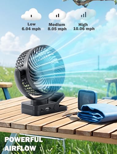 2-Pack Magnetic Clip on Fan for Golf Cart, 12000mAH Battery Operated Portable Fan with 3 Speeds, LED Lantern, Magnetic Base, Suitable for EZGO Club Car Yamaha, Golf Cart & Cruise Ship Accessories - size: 2-Pack